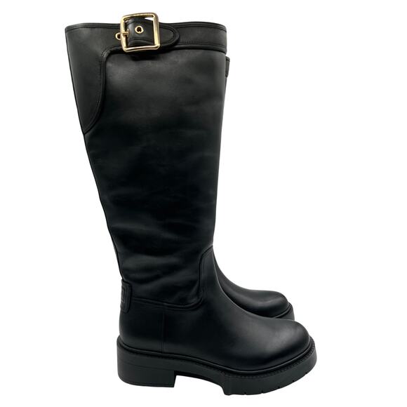 COACH WOMENS LILLI BUCKLED-STRAP TALL CLASSIC BOOT BLACK 10M (B) NEW - Picture 2 of 14